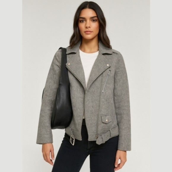 Theory Tralsmin New Divide Cashmere Wool Moto Biker Jacket Women's Medium Gray - Picture 1 of 10